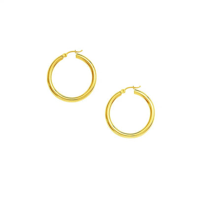 10k Yellow Gold Polished Hoop Earrings (3x30mm) - jazzyjewelryjones
