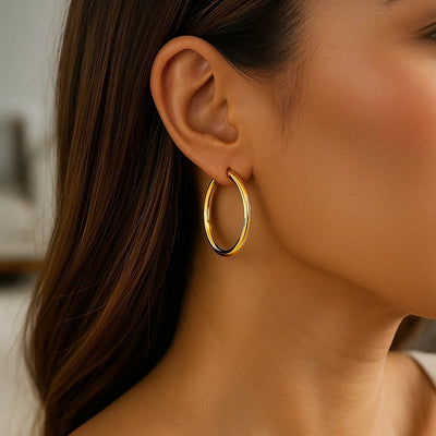 10k Yellow Gold Polished Hoop Earrings (3x30mm) - jazzyjewelryjones