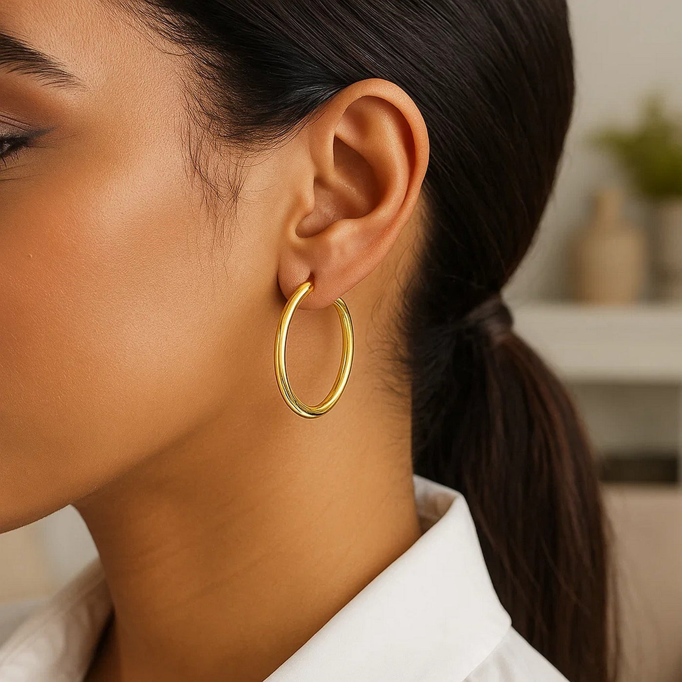 10k Yellow Gold Polished Hoop Earrings (3x30mm) - jazzyjewelryjones