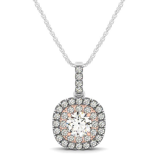 14k White And Rose Gold Cushion Shape Halo Diamond Pendant (1/2 cttw) - jazzyjewelryjones
