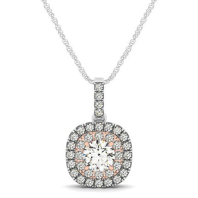 14k White And Rose Gold Cushion Shape Halo Diamond Pendant (1/2 cttw) - jazzyjewelryjones