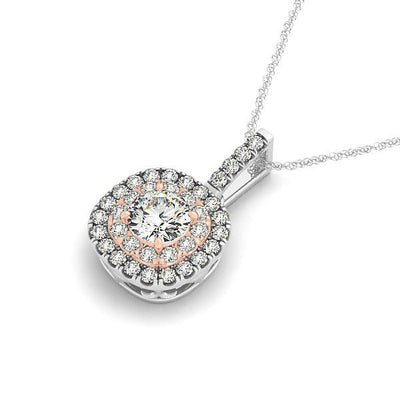 14k White And Rose Gold Cushion Shape Halo Diamond Pendant (1/2 cttw) - jazzyjewelryjones
