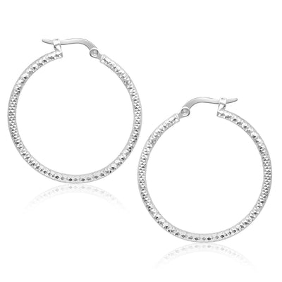14k White Gold Tube Textured Round Hoop Earrings(1.5x25mm) - jazzyjewelryjones