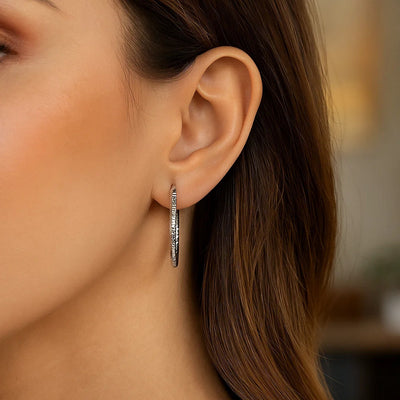 14k White Gold Tube Textured Round Hoop Earrings(1.5x25mm) - jazzyjewelryjones