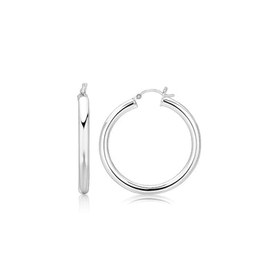 Sterling Silver Thick Rhodium Plated Polished Hoop Style Earrings (4x35mm) - jazzyjewelryjones