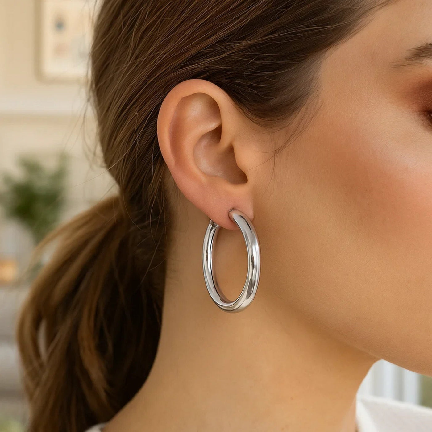 Sterling Silver Thick Rhodium Plated Polished Hoop Style Earrings (4x35mm) - jazzyjewelryjones