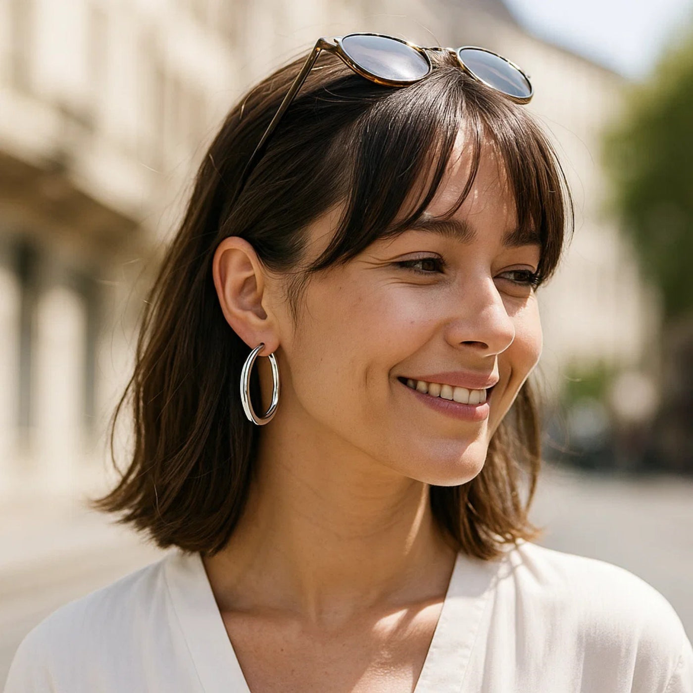 Sterling Silver Thick Rhodium Plated Polished Hoop Style Earrings (4x35mm) - jazzyjewelryjones