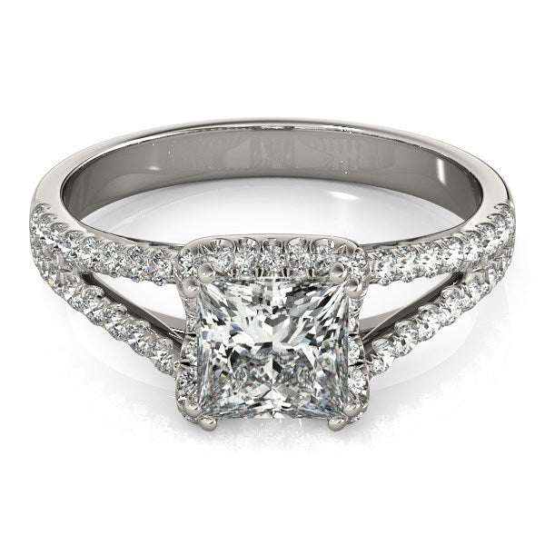 14k White Gold Princes Cut Halo Split Shank Diamond Engagement Ring (2 cttw)