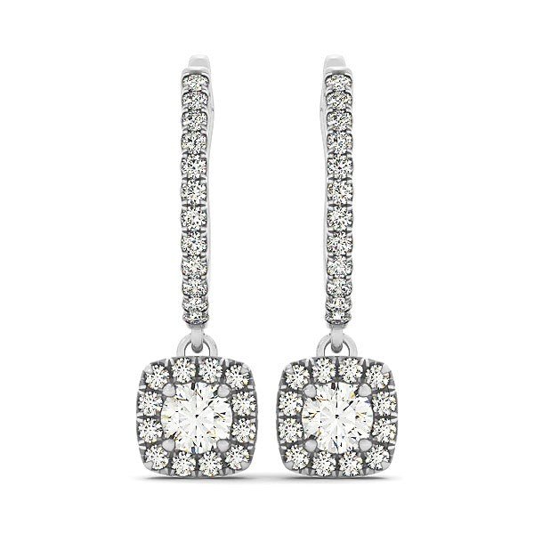 Cushion Shape Halo Style Diamond Drop Earrings in 14k White Gold (1/2 cttw) - jazzyjewelryjones