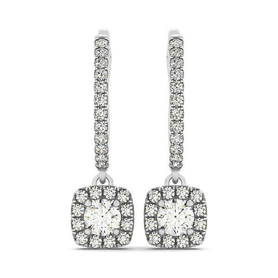 Cushion Shape Halo Style Diamond Drop Earrings in 14k White Gold (1/2 cttw) - jazzyjewelryjones