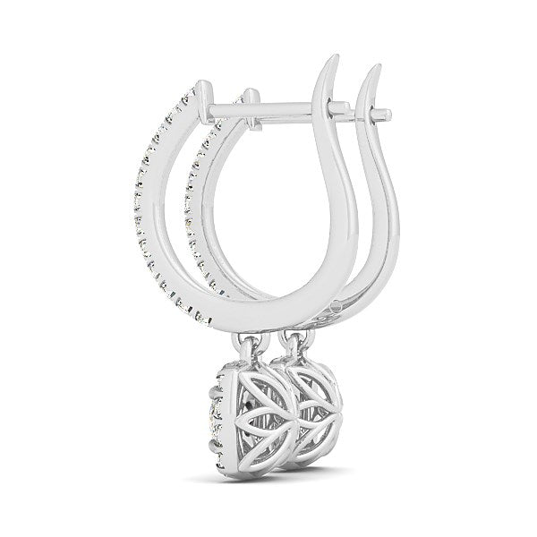 Cushion Shape Halo Style Diamond Drop Earrings in 14k White Gold (1/2 cttw) - jazzyjewelryjones
