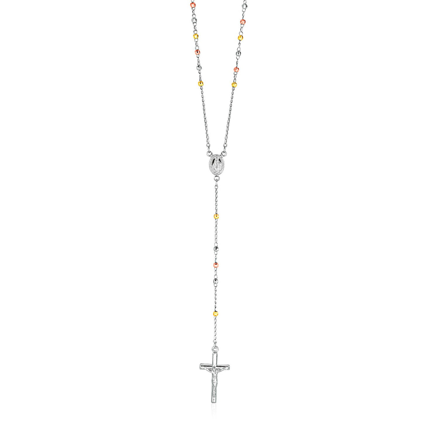 Three Toned Rosary Chain and Bead Necklace in Sterling Silver - jazzyjewelryjones