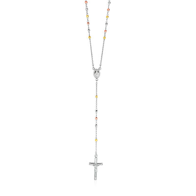 Three Toned Rosary Chain and Bead Necklace in Sterling Silver - jazzyjewelryjones