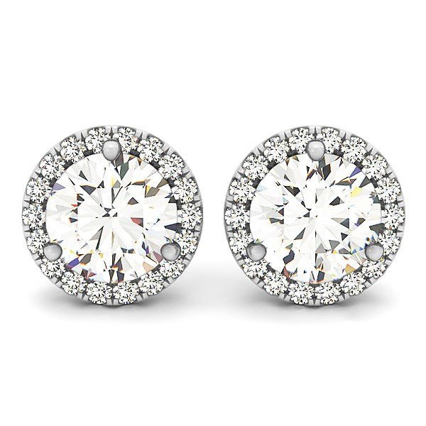 14k White Gold Round Prong Halo Style Earrings (1 cttw) - jazzyjewelryjones