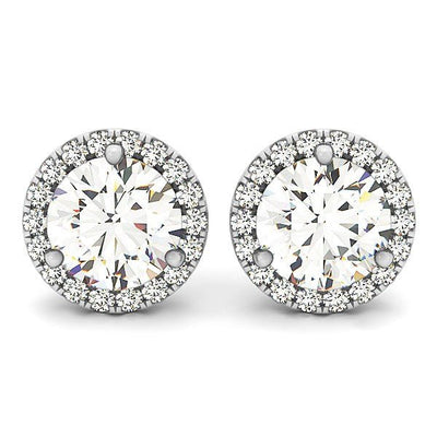14k White Gold Round Prong Halo Style Earrings (1 cttw) - jazzyjewelryjones