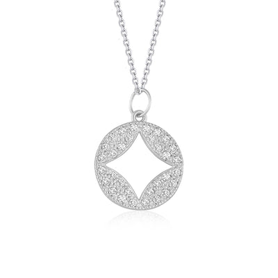 14k White Gold Diamond Studded Circle Pendant with Cut - out (1/3 cttw) - jazzyjewelryjones