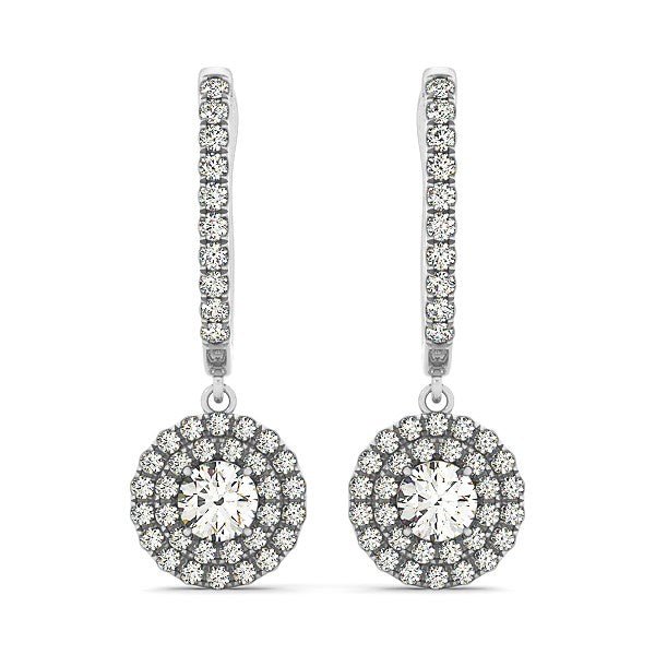 14k White Gold Double Halo Round Diamond Drop Earrings (1 cttw) - jazzyjewelryjones
