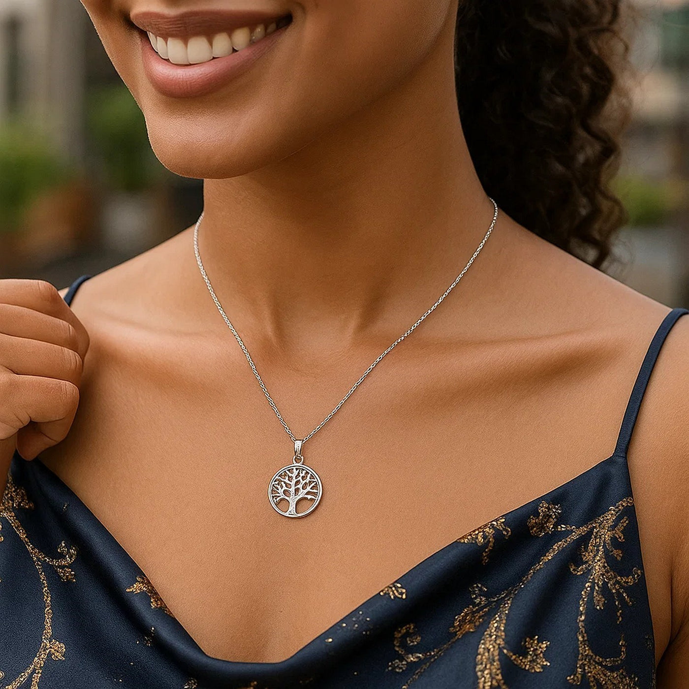 Sterling Silver inch Round Tree of Life Necklace - jazzyjewelryjones
