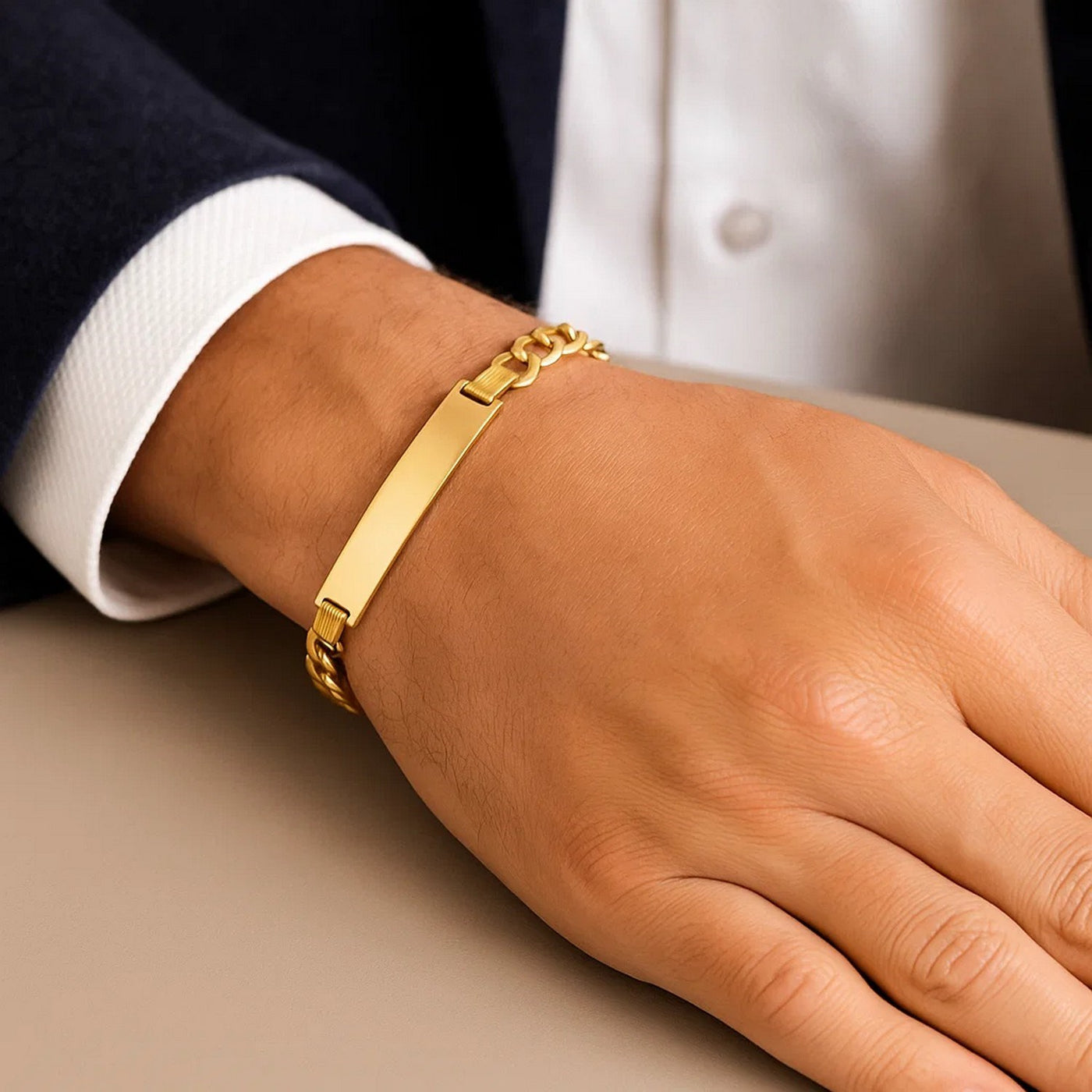 14k Yellow Gold 8 1/2 inch Mens Narrow Curb Chain ID Bracelet (6.70 mm) - jazzyjewelryjones