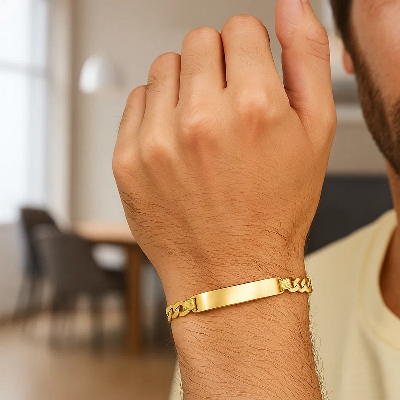 14k Yellow Gold 8 1/2 inch Mens Narrow Curb Chain ID Bracelet (6.70 mm) - jazzyjewelryjones