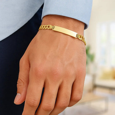 14k Yellow Gold 8 1/2 inch Mens Narrow Curb Chain ID Bracelet (6.70 mm) - jazzyjewelryjones