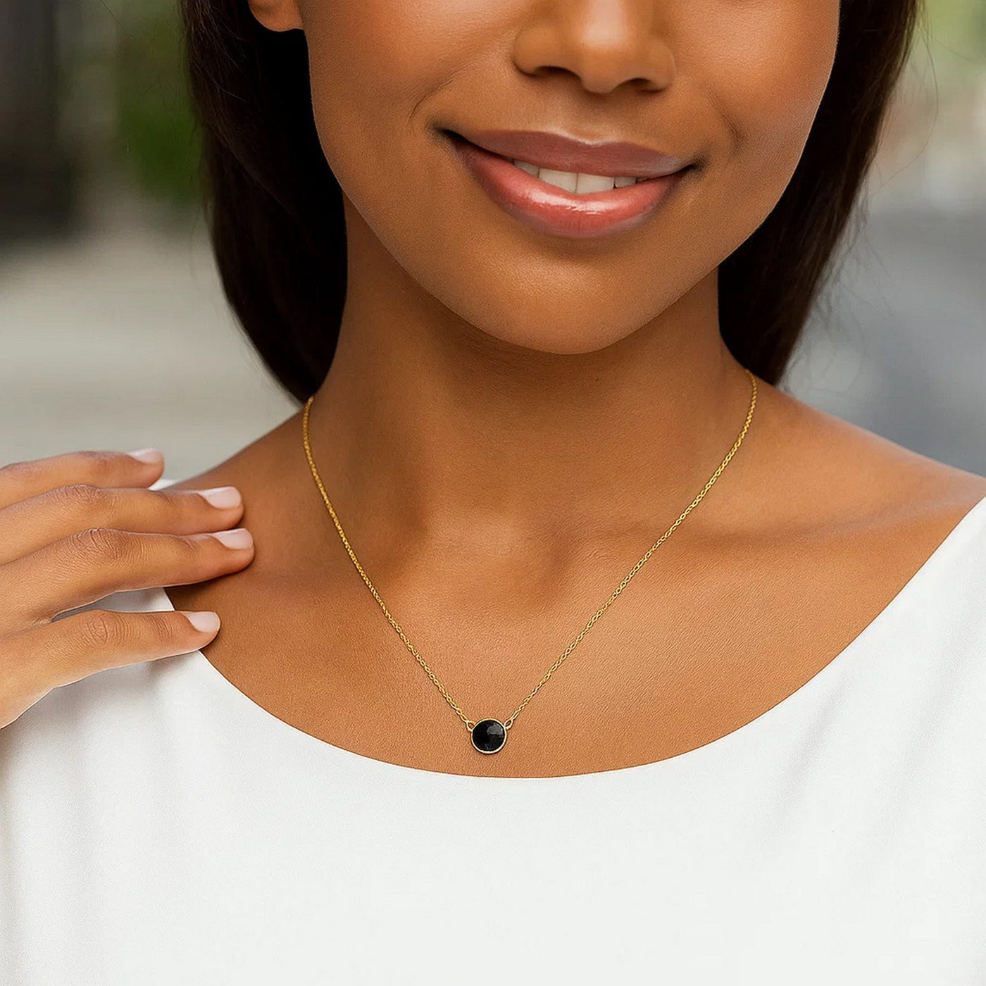 14k Yellow Gold 17 inch Necklace with Round Onyx - jazzyjewelryjones
