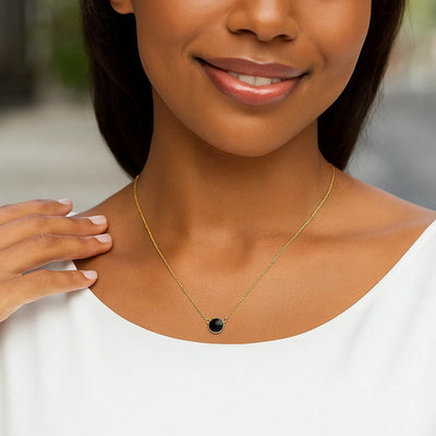14k Yellow Gold 17 inch Necklace with Round Onyx - jazzyjewelryjones