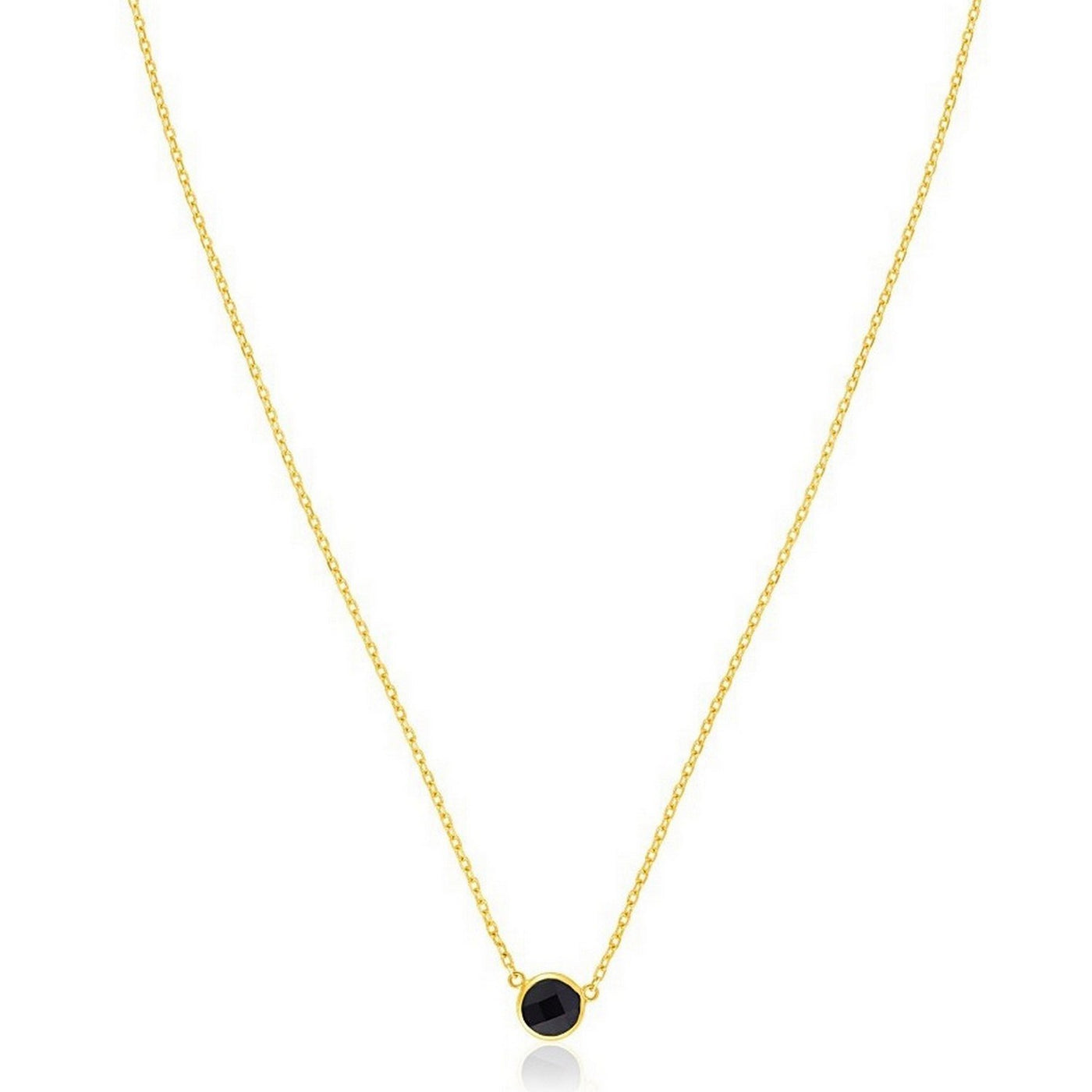 14k Yellow Gold 17 inch Necklace with Round Onyx - jazzyjewelryjones