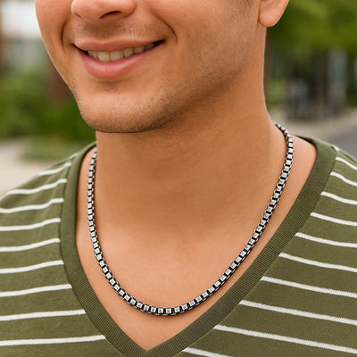 Sterling Silver Gunmetal Finish Round Box Chain Necklace - jazzyjewelryjones