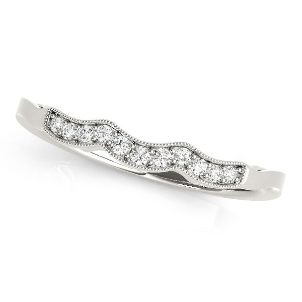 14k White Gold Wave Style Milgrained Diamond Wedding Ring (1/20 cttw) - jazzyjewelryjones