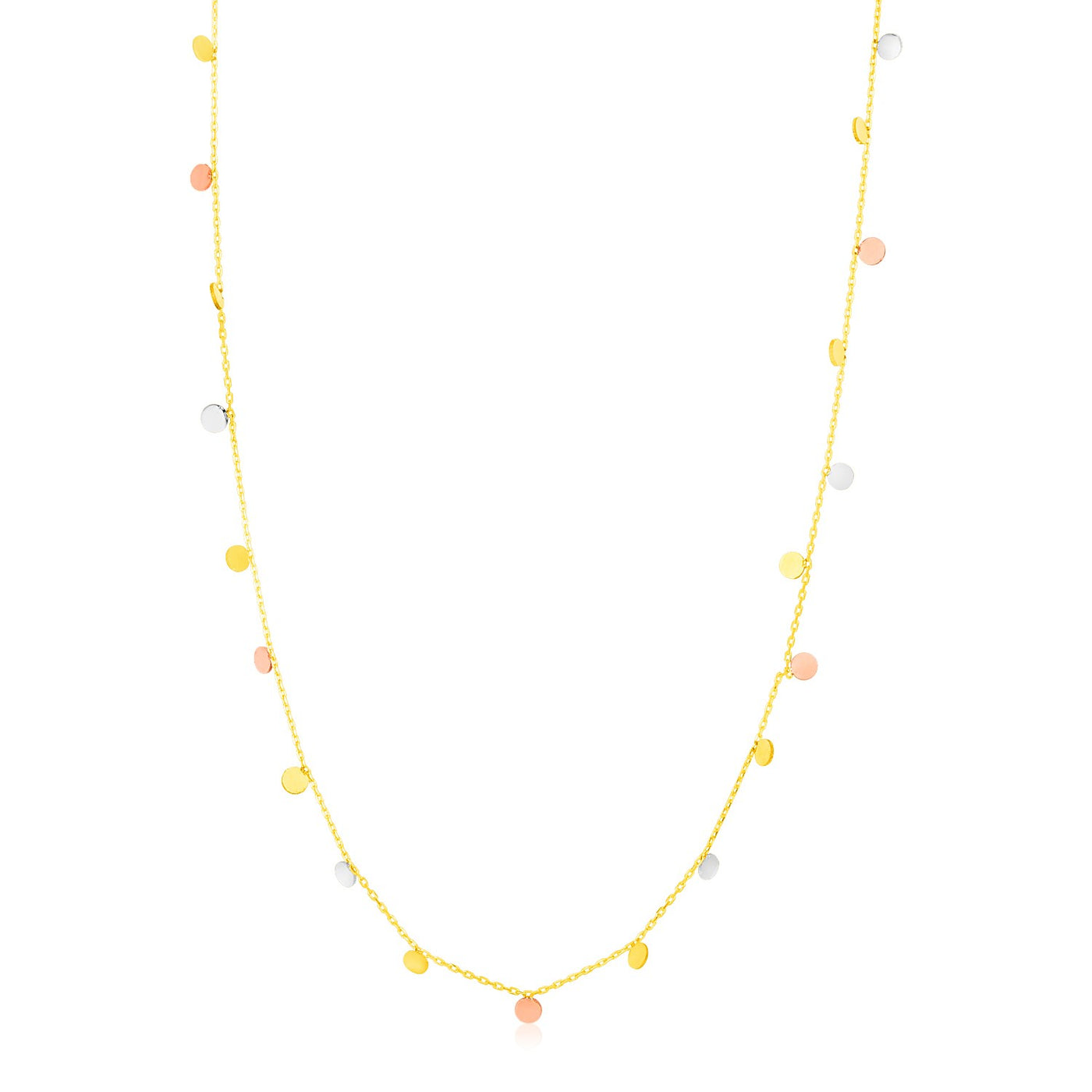 14K Tri Color Necklace with Dangling Circles - jazzyjewelryjones