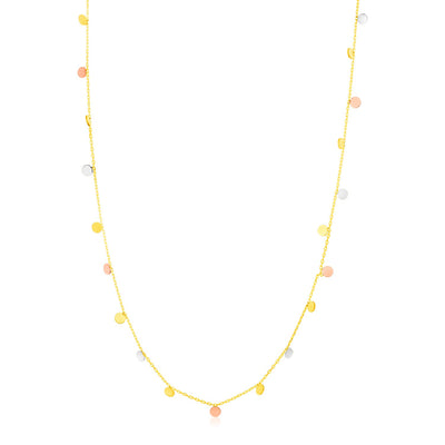 14K Tri Color Necklace with Dangling Circles - jazzyjewelryjones