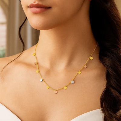 14K Tri Color Necklace with Dangling Circles - jazzyjewelryjones