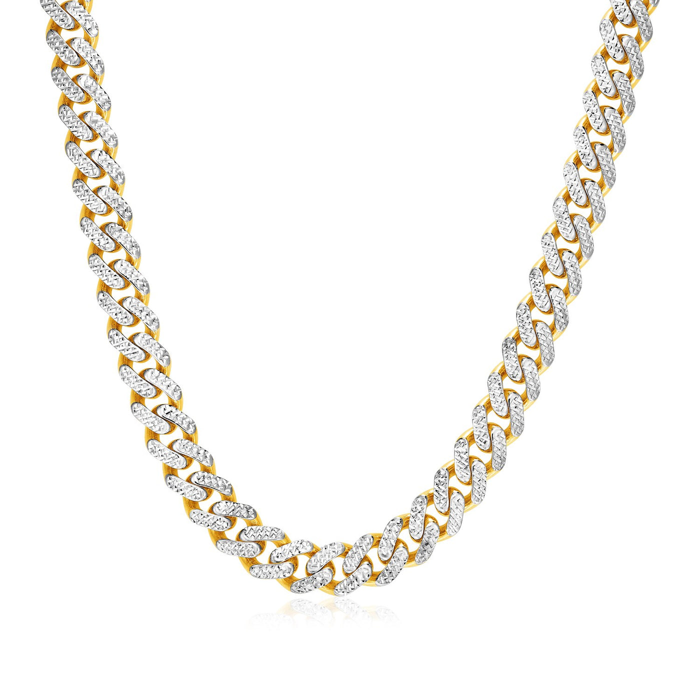14k Two Tone Gold Miami Cuban Chain Necklace with White Pave - jazzyjewelryjones