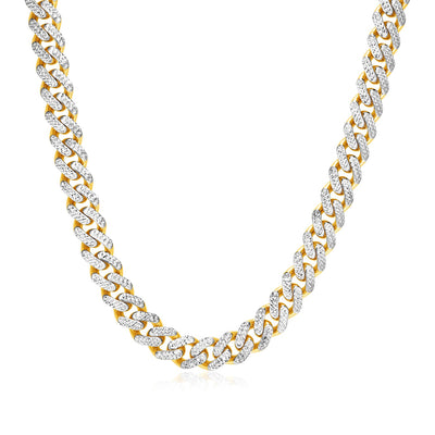 14k Two Tone Gold Miami Cuban Chain Necklace with White Pave - jazzyjewelryjones