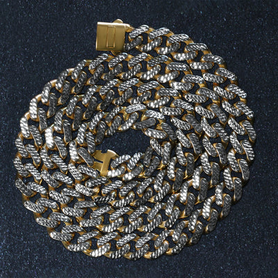 14k Two Tone Gold Miami Cuban Chain Necklace with White Pave - jazzyjewelryjones