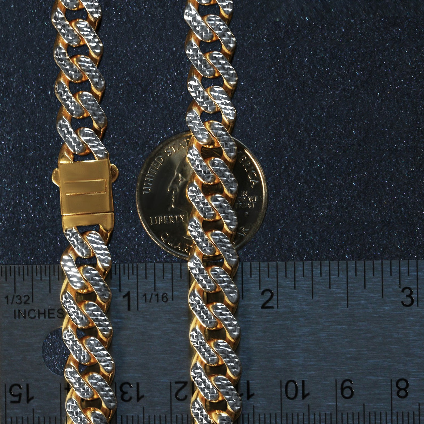 14k Two Tone Gold Miami Cuban Chain Necklace with White Pave - jazzyjewelryjones