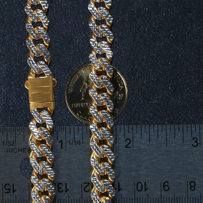 14k Two Tone Gold Miami Cuban Chain Necklace with White Pave - jazzyjewelryjones