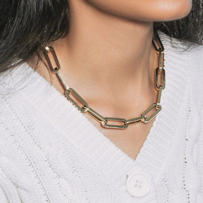 14k Yellow Gold Extra Wide Paperclip Chain Necklace - jazzyjewelryjones