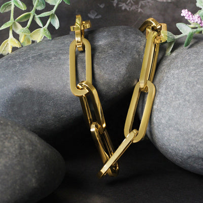 14k Yellow Gold Extra Wide Paperclip Chain Necklace - jazzyjewelryjones