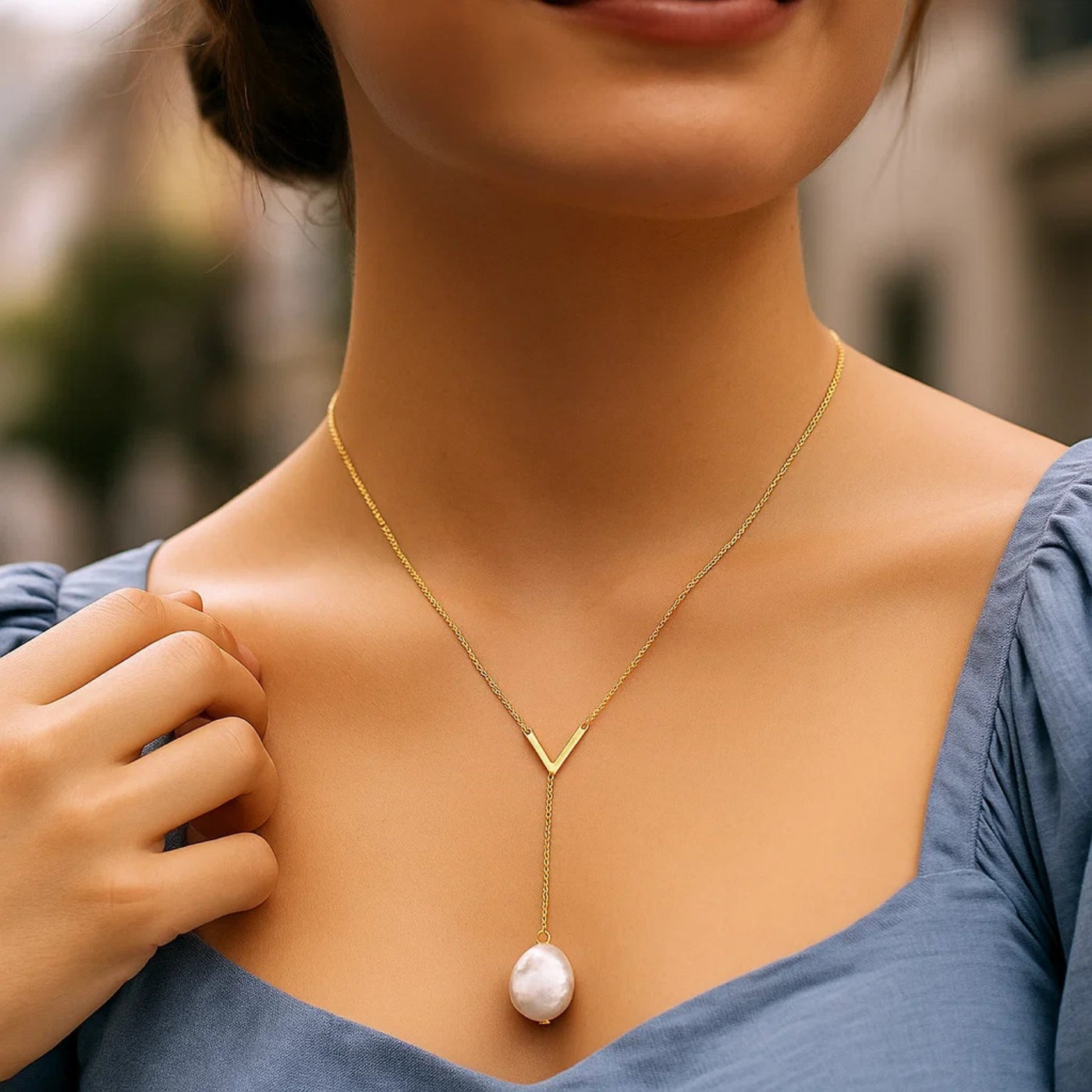 14k Yellow Gold Tesoro Pearl Lariat Necklace - jazzyjewelryjones