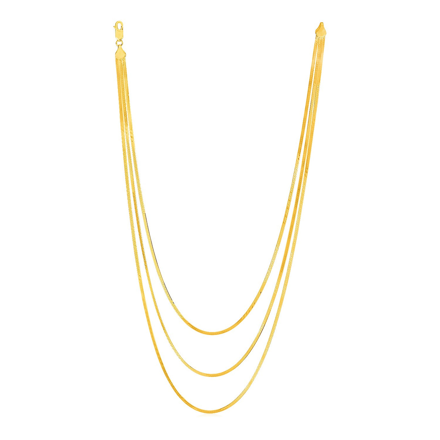 14k Yellow Gold Three Strand Herringbone Chain Necklace - jazzyjewelryjones