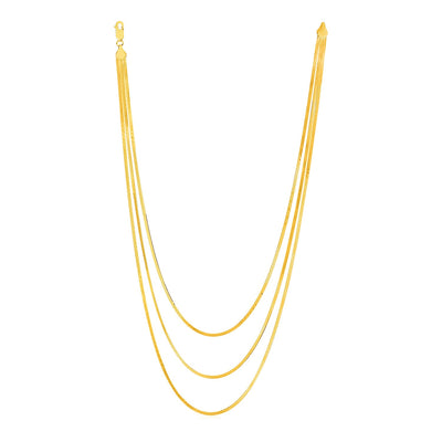14k Yellow Gold Three Strand Herringbone Chain Necklace - jazzyjewelryjones