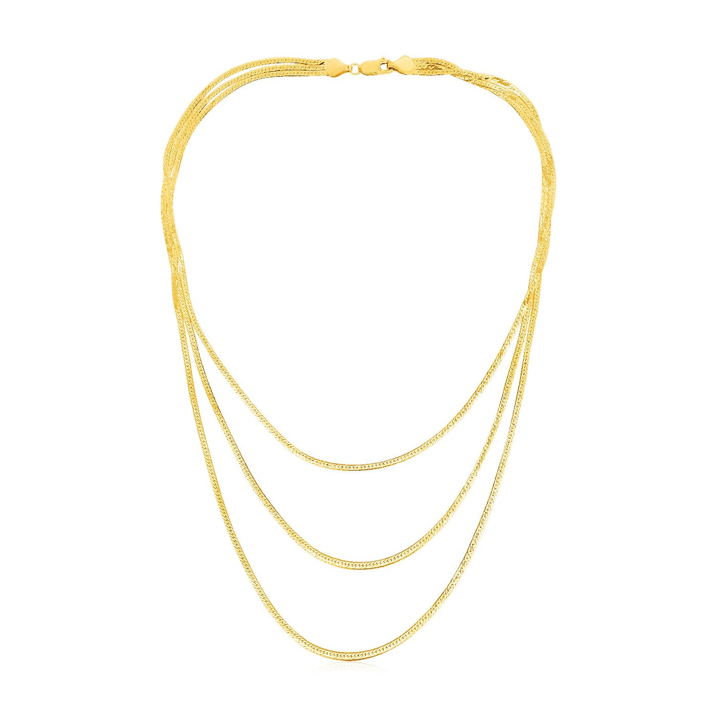14k Yellow Gold Three Strand Herringbone Chain Necklace - jazzyjewelryjones