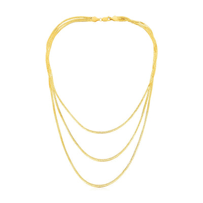14k Yellow Gold Three Strand Herringbone Chain Necklace - jazzyjewelryjones
