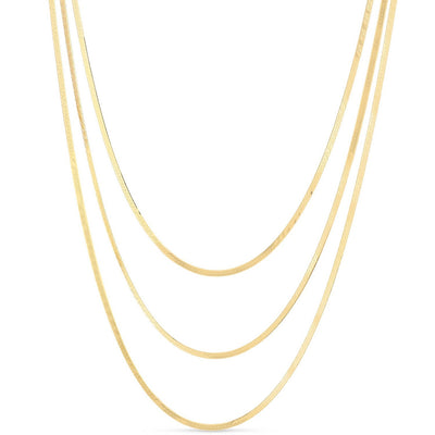 14k Yellow Gold Three Strand Herringbone Chain Necklace - jazzyjewelryjones