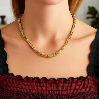 14k Yellow Gold Byzantine Motif Chain Necklace - jazzyjewelryjones
