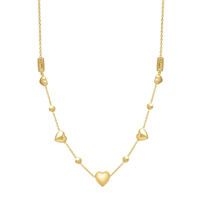 14k Yellow Gold Puff Heart Adjustable Necklace