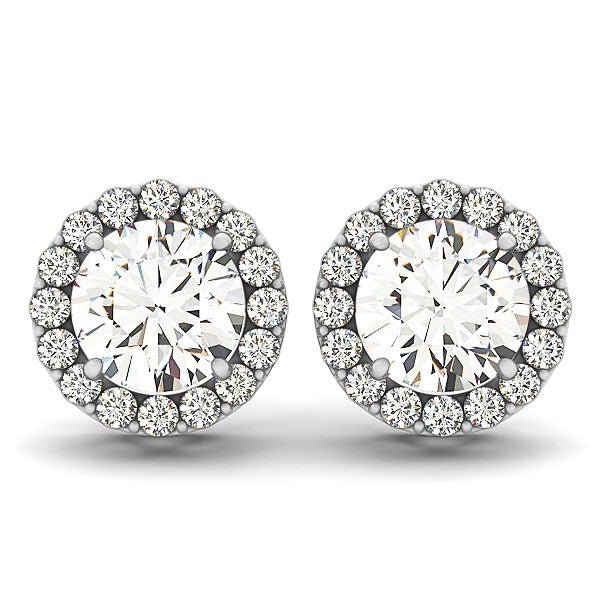 14k White Gold Four Prong Round Halo Diamond Earrings (1 1/6 cttw) - jazzyjewelryjones