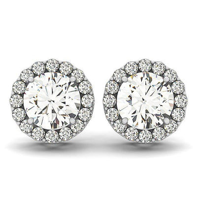 14k White Gold Four Prong Round Halo Diamond Earrings (1 1/6 cttw) - jazzyjewelryjones